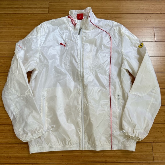 Ferrari Puma Windbreaker Jacket White Red Nylon Glanz Size XL - Picture 5 of 14